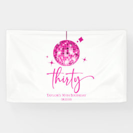 Dertig roze discobal 30e verjaardagsfeest spandoek