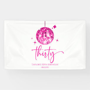 Dertig roze discobal 30e verjaardagsfeest spandoek