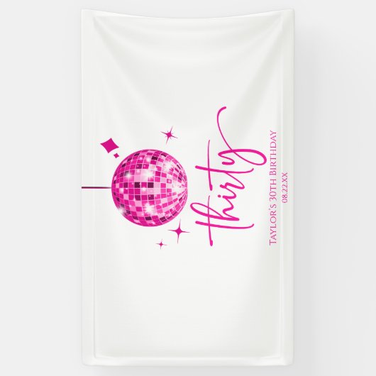 Dertig roze discobal 30e verjaardagsfeest spandoek (Verticaal)