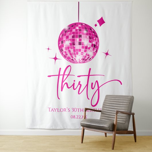 Dertig roze discobal 30e verjaardagsfeest wandkleed (In situ)