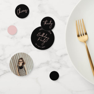 Dertig   Roze Goud & Zwarte Moderne 30e Verjaardag Confetti