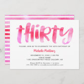 Dertig roze Waterverf Was 30e verjaardag Vrouw Kaart (Voorkant / Achterkant)