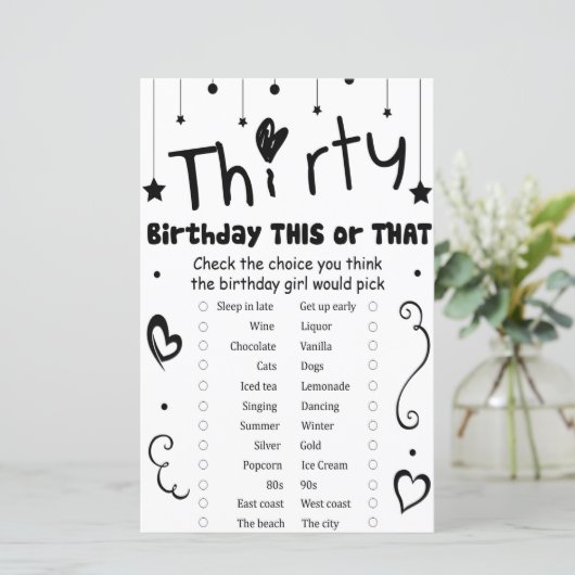 Dertig verjaardag dit of dat spel (Staand voorkant)