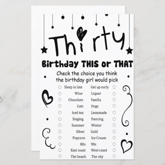 Dertig verjaardag dit of dat spel (Voorkant / Achterkant)