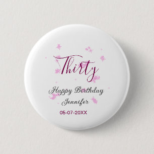 Dertig verjaardag roze glitter sterren zwart 30e d ronde button 5,7 cm