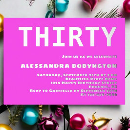 Dertig verjaardagsfeest hot pink minimalistisch folie uitnodiging