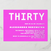 Dertig verjaardagsfeest hot pink minimalistisch folie uitnodiging (Voorkant)
