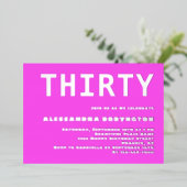 Dertig verjaardagsfeest hot pink minimalistisch folie uitnodiging (Staand Voorkant)