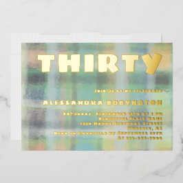 Dertig verjaardagsfeest pastel groen grijs goud folie uitnodiging