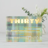 Dertig verjaardagsfeest pastel groen grijs goud folie uitnodiging (Staand Voorkant)