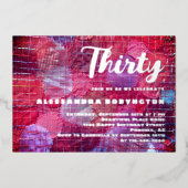 Dertig verjaardagsfeest roze rood paarse fel folie uitnodiging (Voorkant)