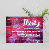Dertig verjaardagsfeest roze rood paarse fel folie uitnodiging (Staand Voorkant)