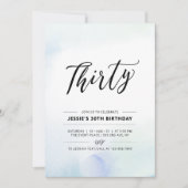 Dertig | Waterverf Blauwe 30e verjaardag van de ge Kaart (Voorkant)