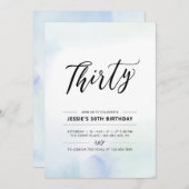 Dertig | Waterverf Blauwe 30e verjaardag van de ge Kaart (Voorkant / Achterkant)