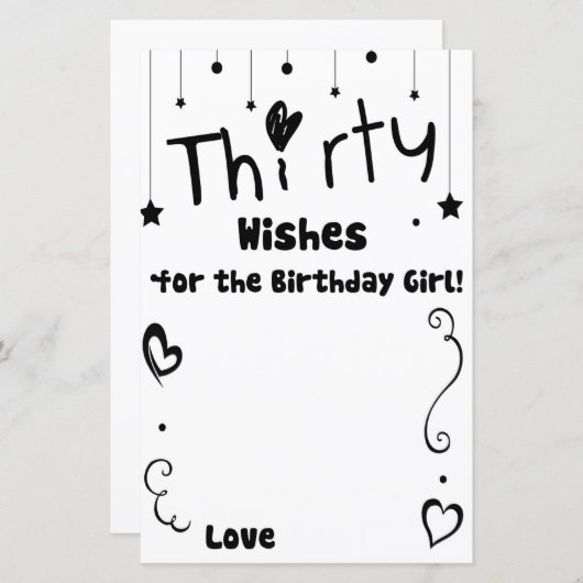 Dertig wensen voor het verjaardagsmeisje (Voorkant / Achterkant)