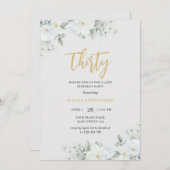 Dertig Wit & Goud Elegant Wit Bloemen Verjaardag Kaart (Voorkant / Achterkant)