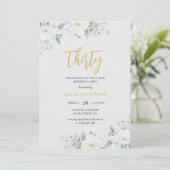 Dertig Wit & Goud Elegant Witte Bloemige Verjaarda Kaart (Staand voorkant)