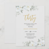 Dertig Wit & Goud Elegant Witte Bloemige Verjaarda Kaart (Voorkant / Achterkant)