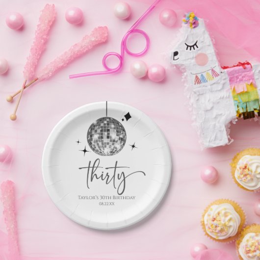 Dertig Zilveren Disco Bal 30e Verjaardagsfeestje Papieren Bordje (Feest)