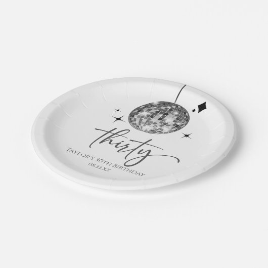 Dertig Zilveren Disco Bal 30e Verjaardagsfeestje Papieren Bordje (Gekanteld)