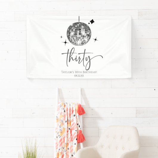 Dertig Zilveren Disco Bal 30e Verjaardagsfeestje Spandoek (Insitu)