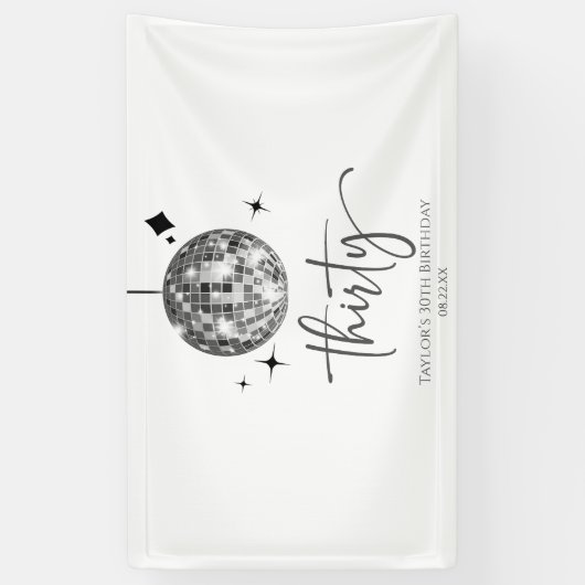 Dertig Zilveren Disco Bal 30e Verjaardagsfeestje Spandoek (Verticaal)