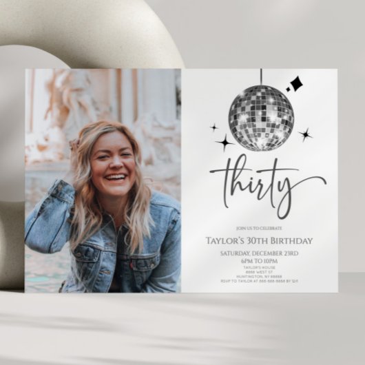 Dertig zilveren discobal foto 30e verjaardagsfeest kaart