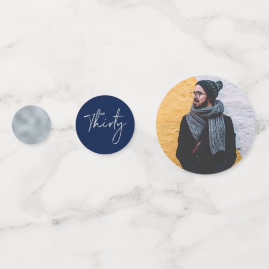 Dertig | Zilveren en zeemacht Moderne 30e verjaard Confetti (Achterkanten)