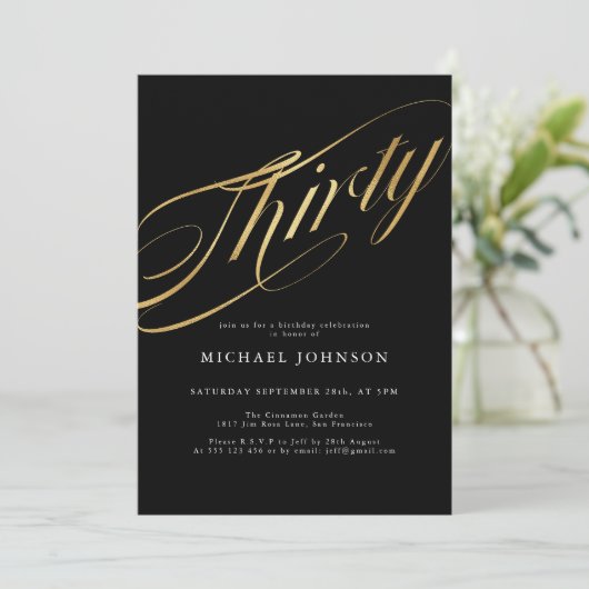 Dertig zwart en goud moderne 30e verjaardag kaart (Staand voorkant)