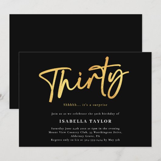 Dertig zwart goud 30e verjaardag kaart (Voorkant / Achterkant)
