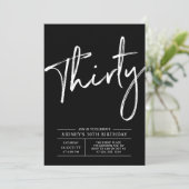 Dertig | Zwart & Wit Modern 30e Verjaardagsfeestje Kaart (Staand voorkant)