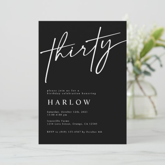 Dertig zwarte en witte uitnodiging (Staand voorkant)