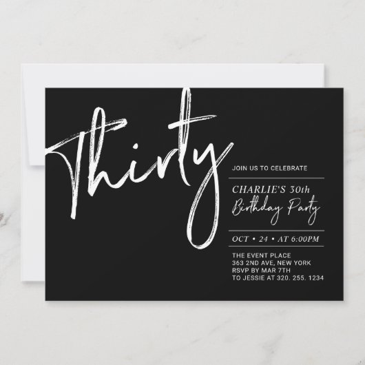Dertig | Zwarte & Witte Moderne 30e verjaardag Kaart (Voorkant)