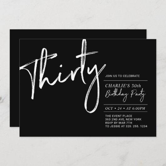 Dertig | Zwarte & Witte Moderne 30e verjaardag Kaart (Voorkant / Achterkant)