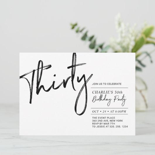 Dertig | Zwarte & Witte Moderne 30e verjaardag Kaart (Staand voorkant)