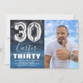 Dertigday Silver Balloon | Blauwe fotoparty Kaart (Voorkant)