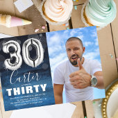 Dertigday Silver Balloon | Blauwe fotoparty Kaart