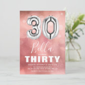 Dertigday Silver Balloon | Meisroze Partij Kaart (Staand voorkant)