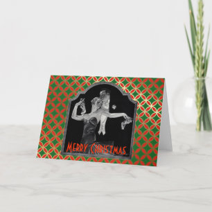 Dertiger jaren Dansende Deco Rode en Groene Kerst Feestdagen Kaart