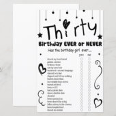 Dertigjarige verjaardag ooit of nooit spel (Voorkant / Achterkant)