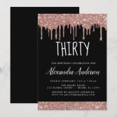 Dertigste - 30ste Glitter Roos Goud Zwart Verjaard Kaart (Voorkant / Achterkant)