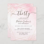 Dertigste Script Waterverf Roze Verjaardagsfeest Uitnodiging Briefkaart (Voorkant / Achterkant)