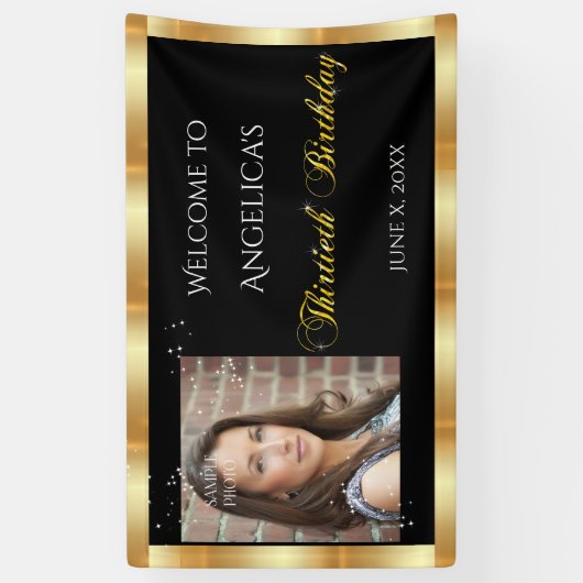 Dertigste verjaardag, Gouden glitter, Sparkle Cust Spandoek (Verticaal)