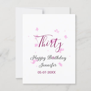 Dertigste verjaardag roze glitters sterren zwart 3 briefkaart