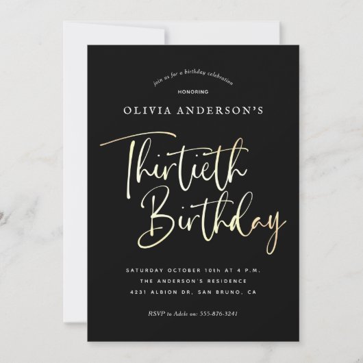 Dertigste Zwart, Wit & Goud 30ste Verjaardagsfeest Kaart (Voorkant)