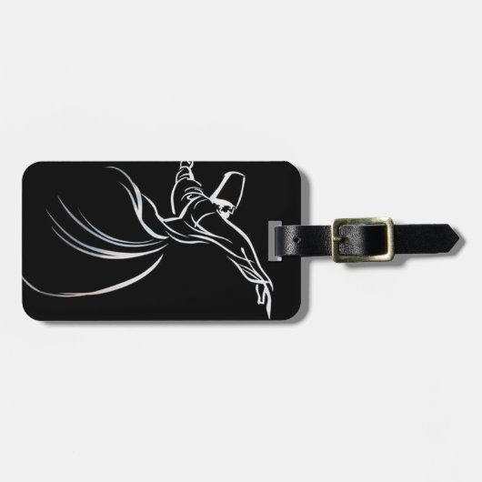 Dervish Line Drawing Calligrafy Style in White Bagagelabel (Voorkant horizontaal)