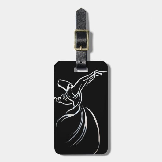 Dervish Line Drawing Calligrafy Style in White Bagagelabel (Voorkant verticaal)