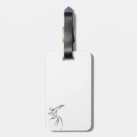 Dervish Line Drawing Calligrafy Style in White Bagagelabel (Achterkant verticaal)