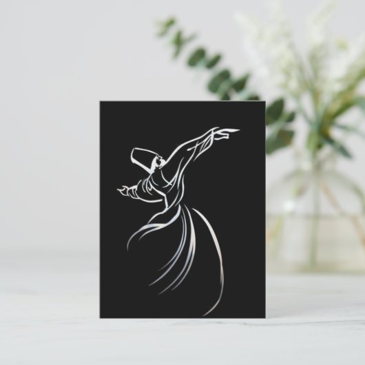 Dervish Line Drawing Calligrafy Style in White Briefkaart (Staand voorkant)