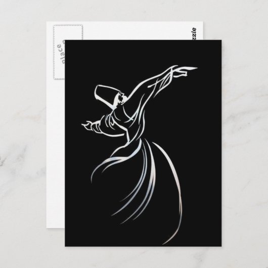 Dervish Line Drawing Calligrafy Style in White Briefkaart (Voorkant / Achterkant)